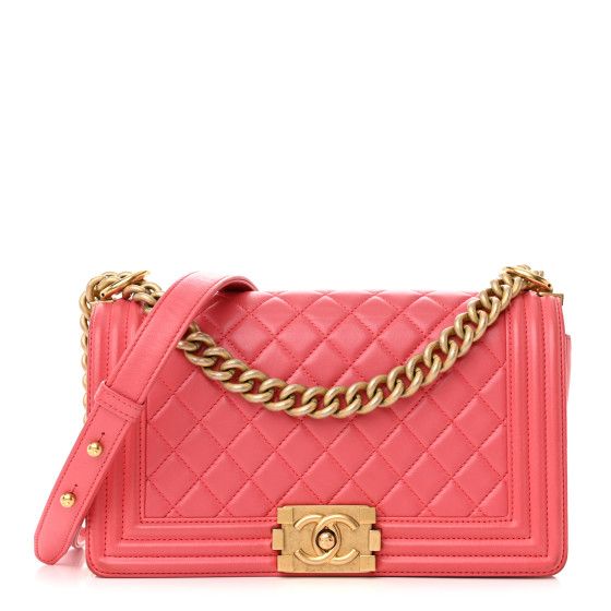 Lambskin Quilted Medium Boy Flap Coral | FASHIONPHILE (US)