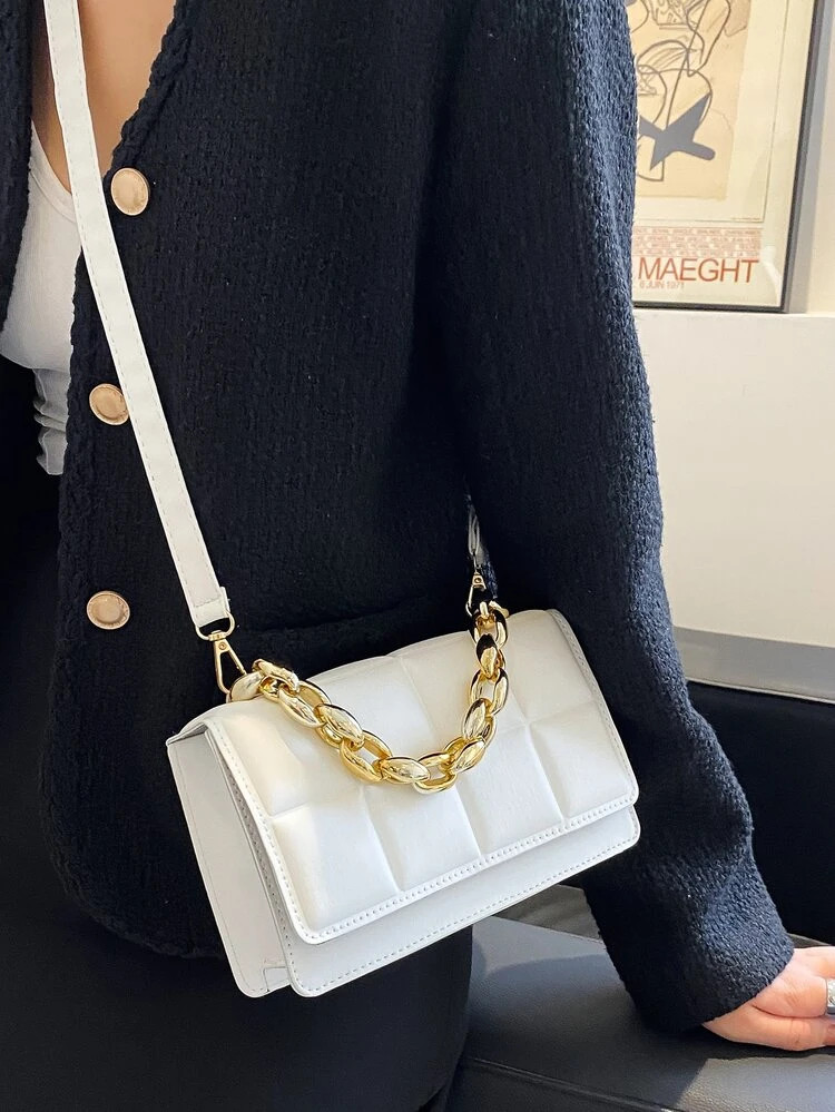 Chain Decor Textured Flap Square Bag | SHEIN