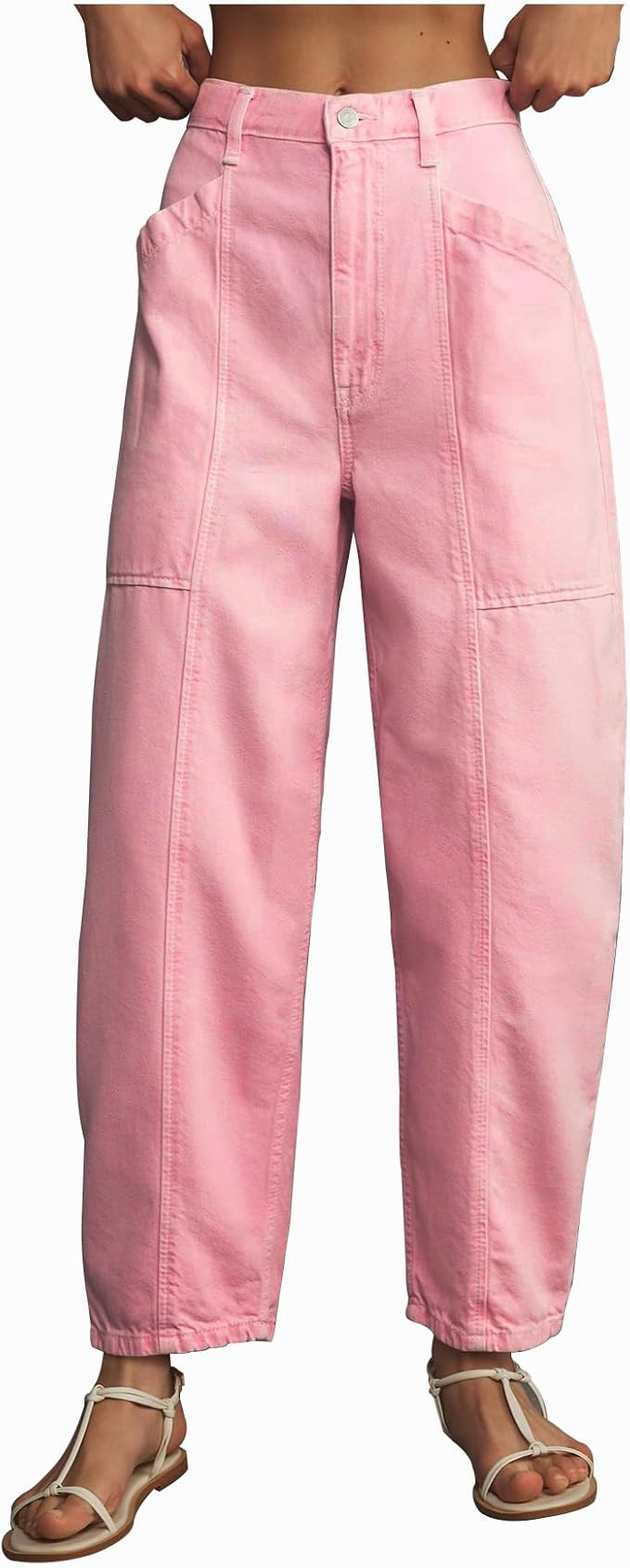 Women's Pink Barrel Jeans High Rise Wide Leg Tapered Jeans Baggy Boyfriend Pants with Pockets | Amazon (US)