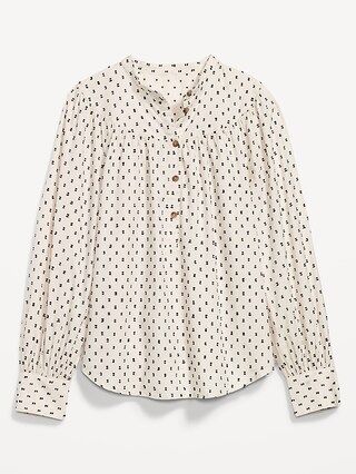 Puff-Sleeve Clip-Dot Henley Swing Blouse for Women | Old Navy (US)