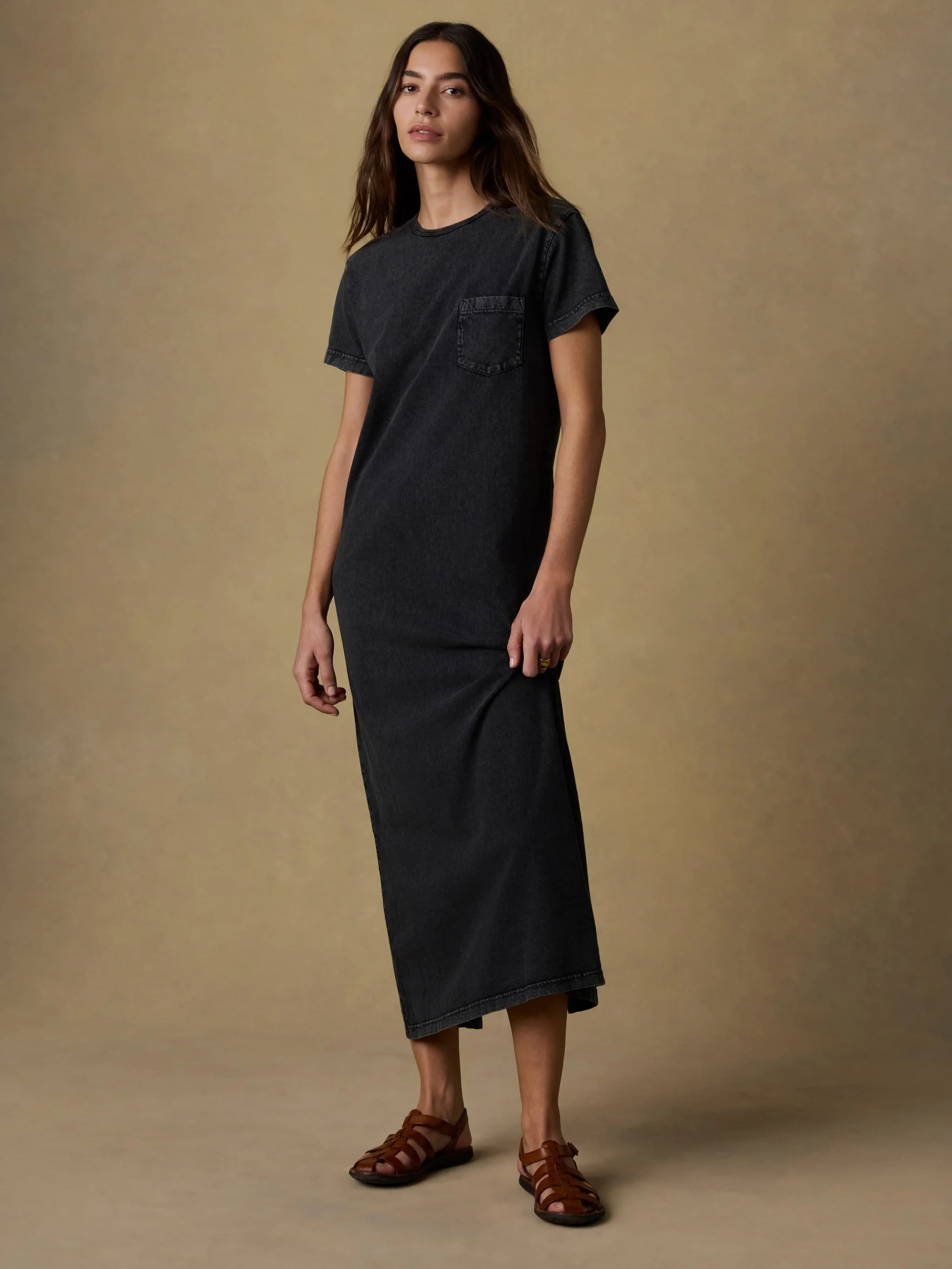Recycled Cotton Jersey T-Shirt Dress - Washed Black | Faherty
