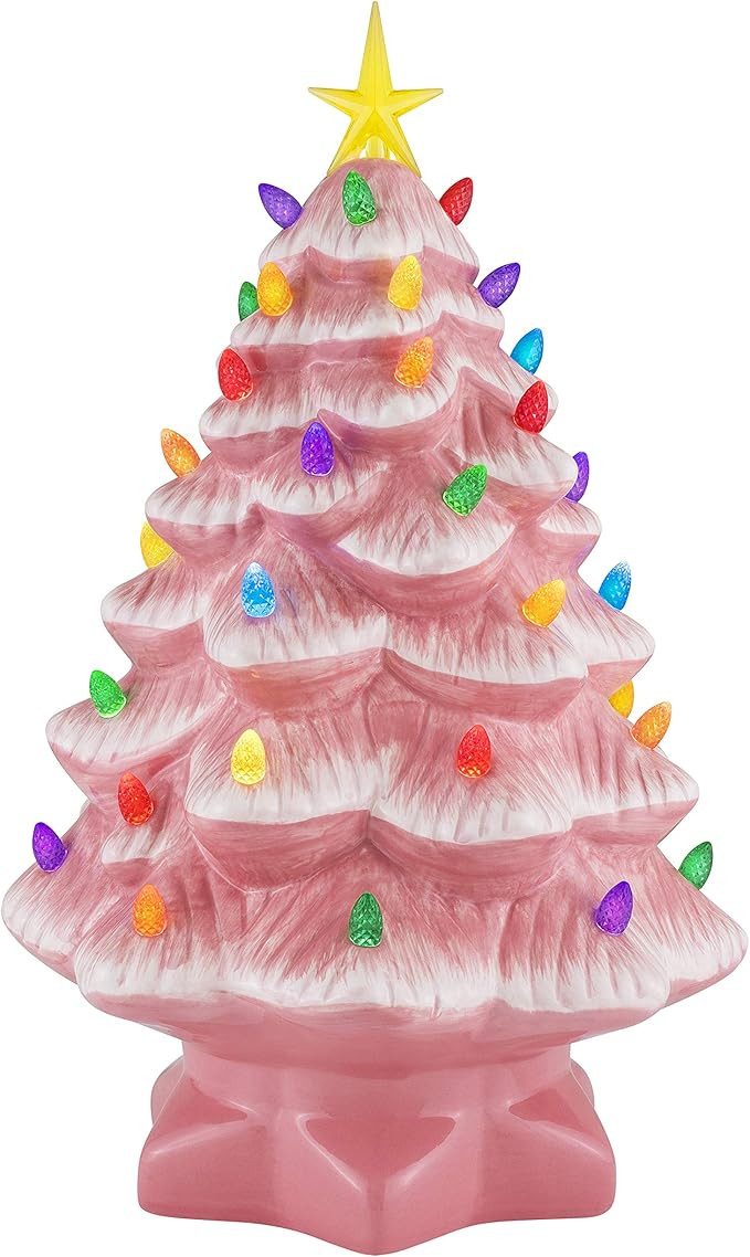 Mr. Christmas Nostalgic Ceramic Christmas Tree with LED Lights Indoor Decoration, 14 Inches, Pink | Amazon (US)