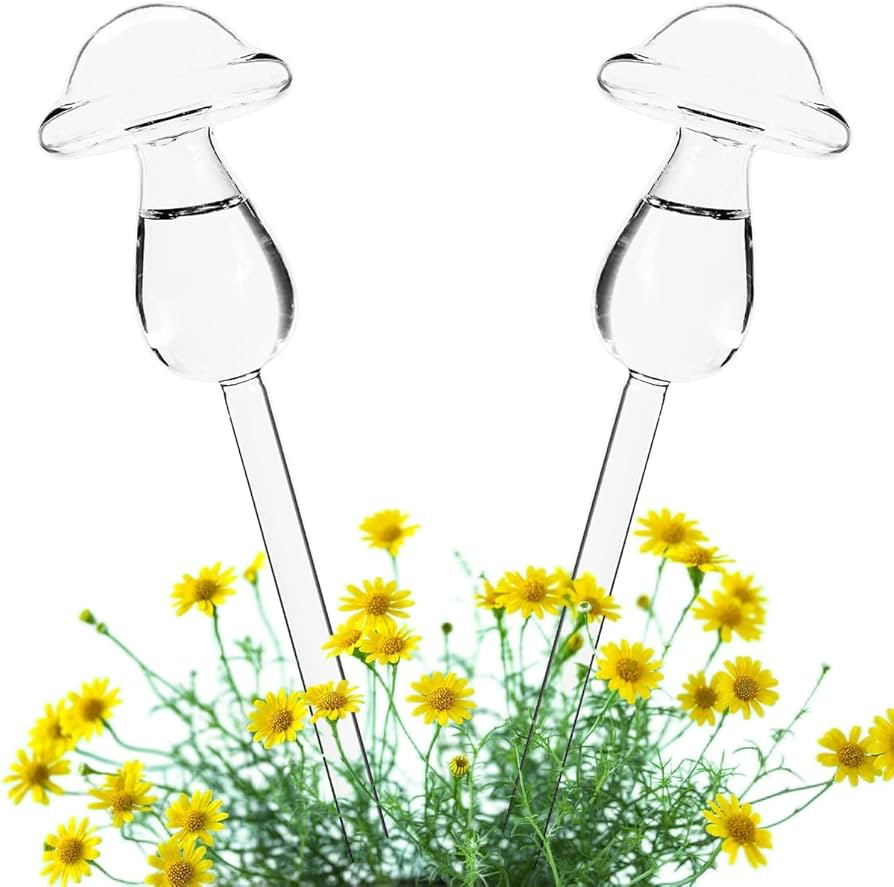 IIKUM 2 PCs Glass Plant Watering Globes, Automatic Watering Stakes, Mushroom Shape Hand-Blown Gla... | Amazon (US)