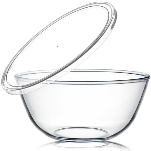 NUTRIUPS 4.7 Quart Large Glass Mixing Bowl with Lid, Deep Big Glass Bowl Large Glas Salad Bowl | Amazon (US)
