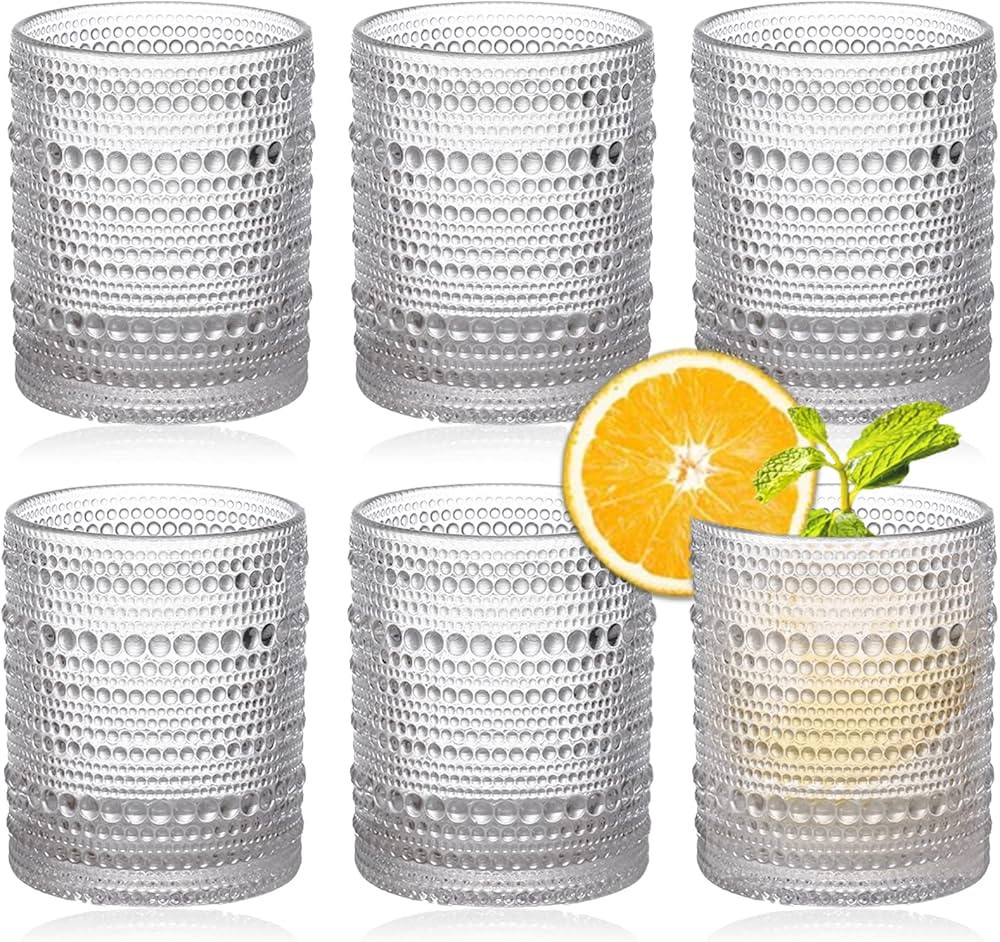 Cheardia 6 Pack Drinking Glasses, 13 oz Vintage Hobnail Drinking Glasses Embossed Water Glassware... | Amazon (US)