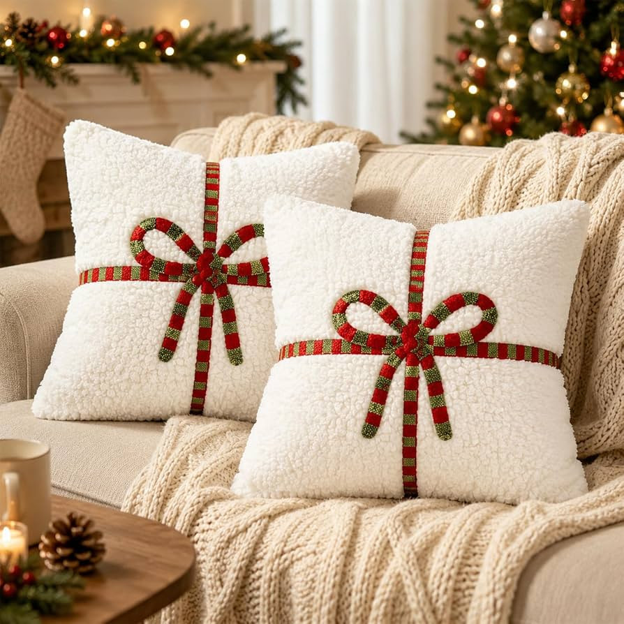 Cream White Faux Fur Pillow Covers 18x18 Inch Set of 2 | Amazon (US)