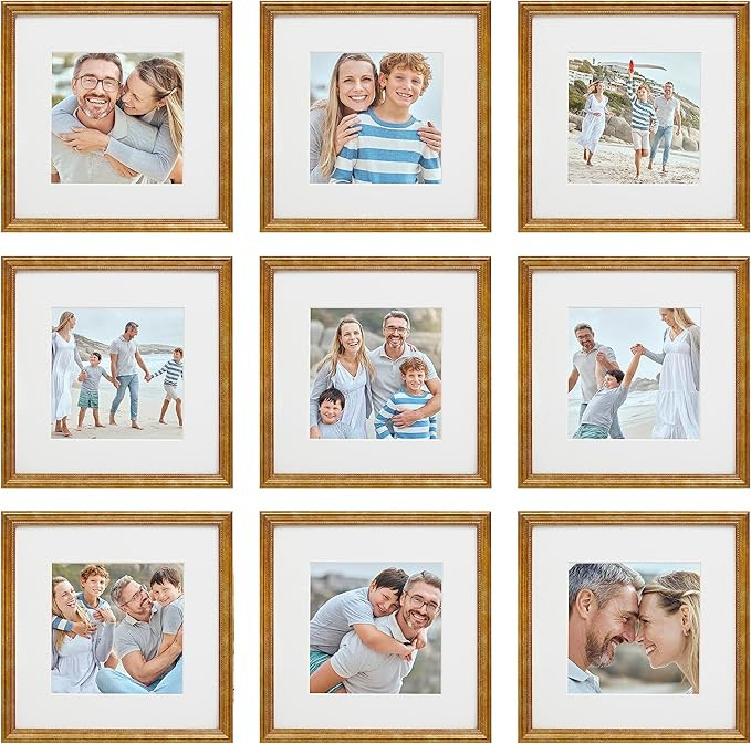 Sheffield Home 9 Piece Gallery Wall Frame Set, 12x12 Inch, Beaded Antique Bronze | Amazon (US)