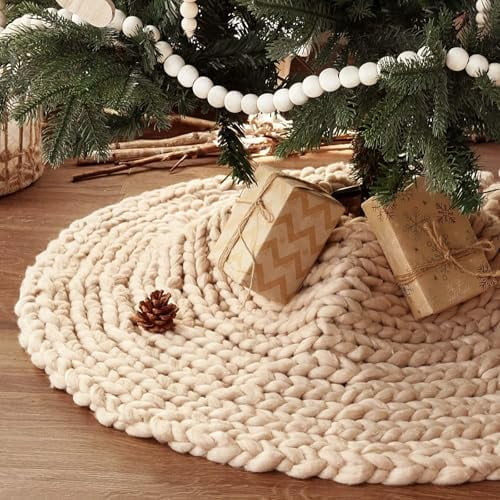 36 inch Christmas Tree Skirt: Chunky Knit Tree Skirt for 6ft Tree, Crochet Beige Small Tree Skirt... | Walmart (US)