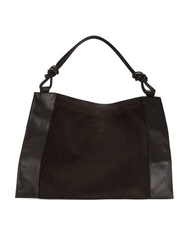 Made In Italy Suede Large Square Hobo With Knot Tube Handle | TJ Maxx