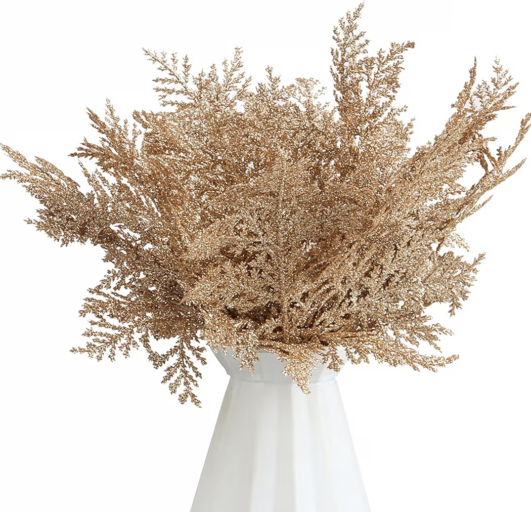 FOIMAS 24pcs Artificial Pine Needles Glitter Christmas Floral Picks Branches Fake Floral Twig Pic... | Amazon (US)