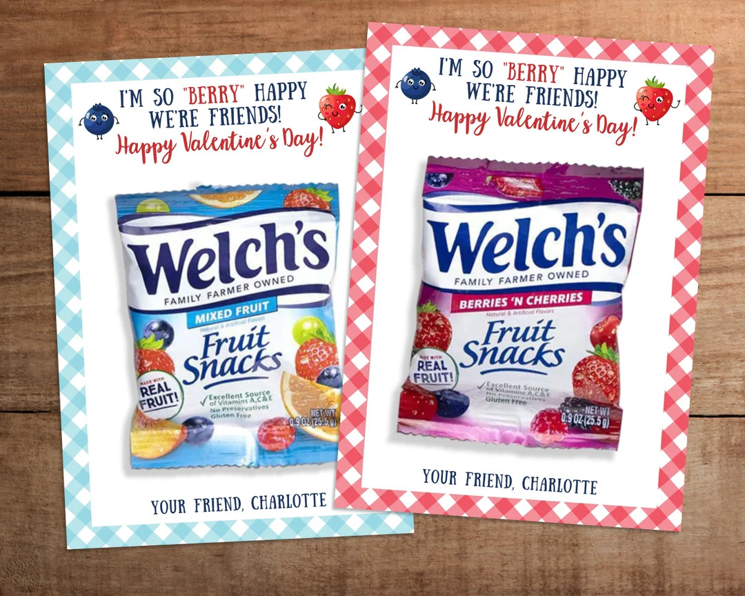 Valentines Day Fruit Snack Card Printable I'm so Berry Happy We're Friends Kids Classroom Exchang... | Etsy (US)