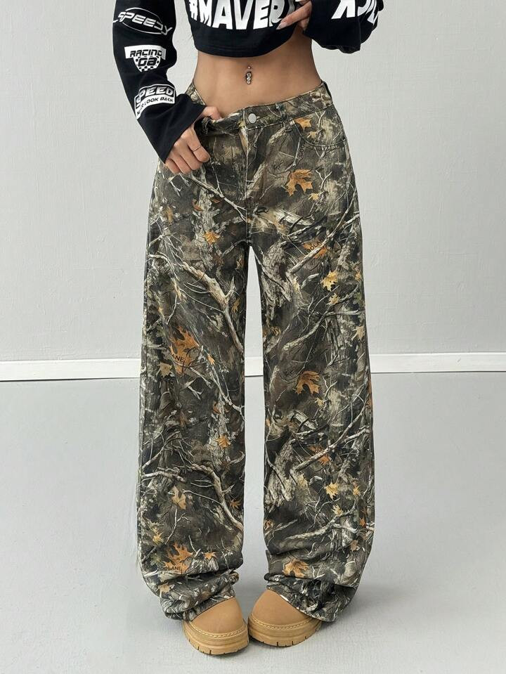 Coolane Women's Couple Same Style Grunge Forest Camo Washed Baggy Jeans | SHEIN