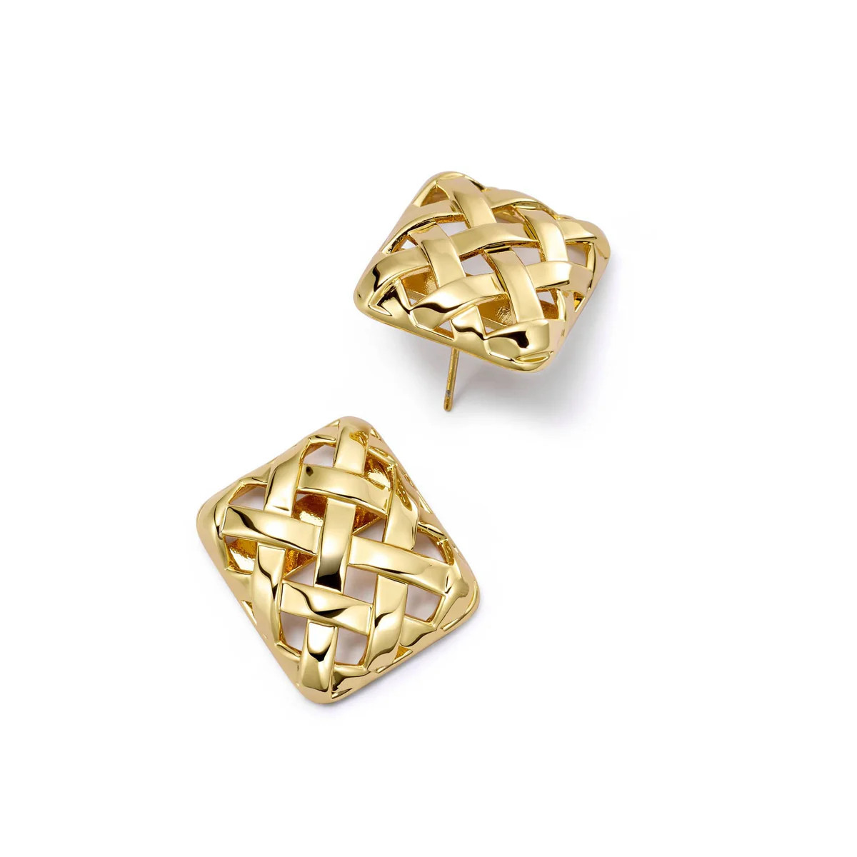 Polly Woven Square Stud Earrings 18ct Gold Plate | Daisy London Jewellery