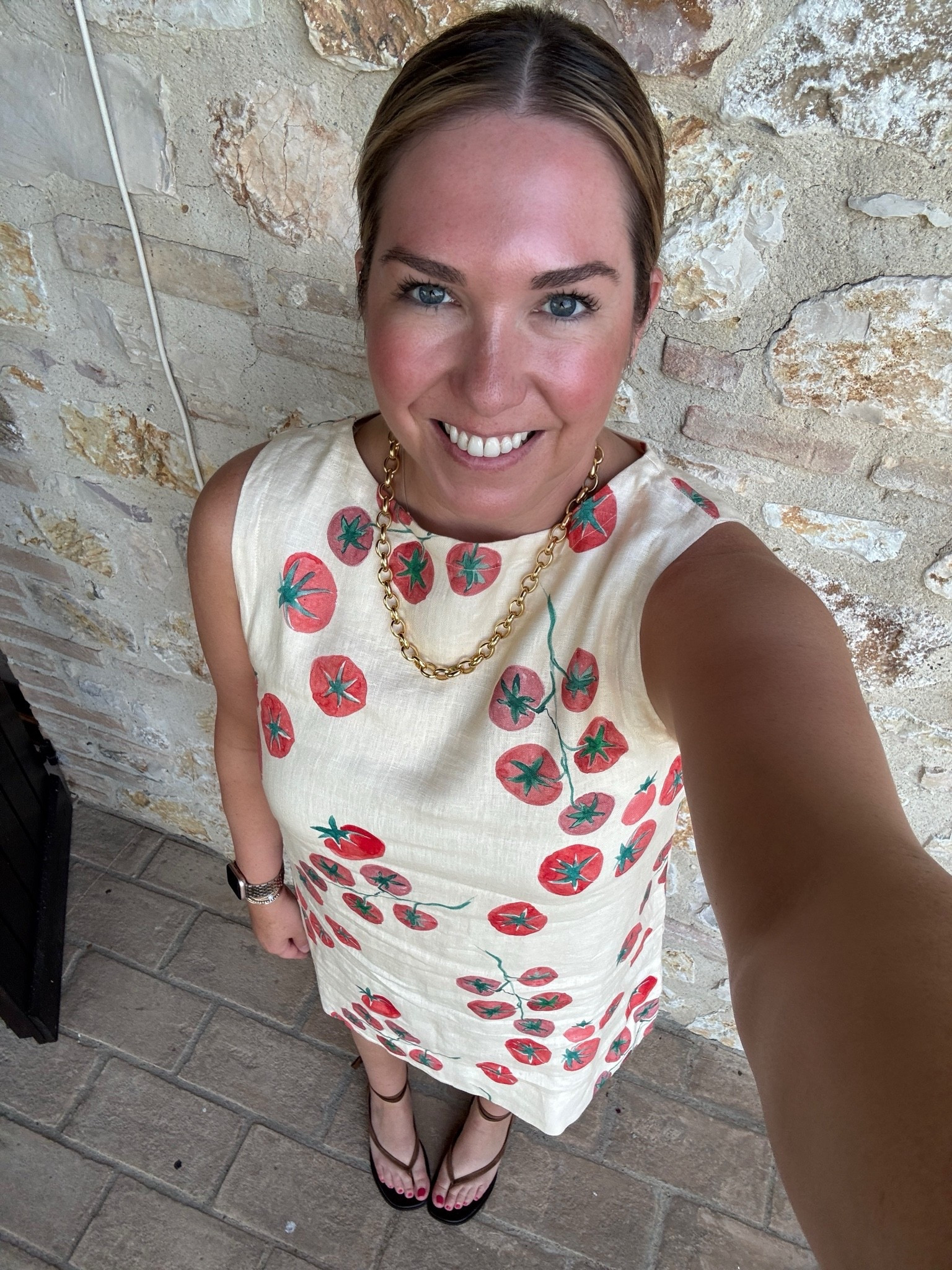 Saw this dress and couldn’t buy it fast enough for a trip to Italy! The tomato print is so much fun! The linen is great for the hot weather and I paired it with my favorite wrap sandals.

#LTKootd #LTKTravel #LTKMidsize