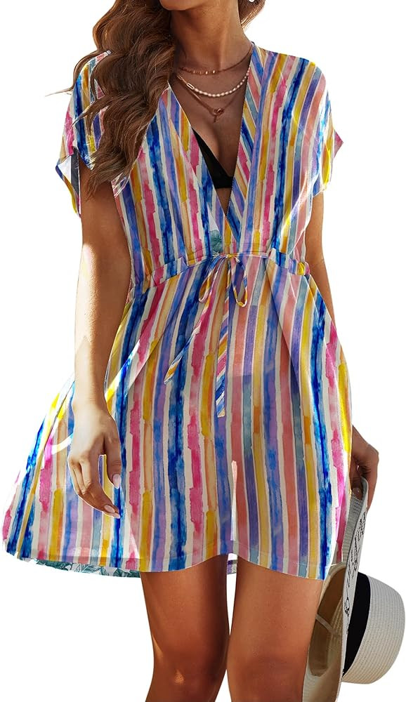 Avidlove Swimsuit Cover Ups for Women Beach Chiffon Swimwear Coverup Sheer Sexy V-Neck Beachwear | Amazon (US)
