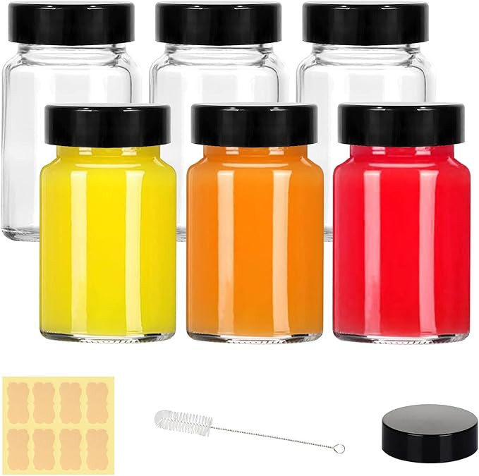 2 oz Small Clear Glass Bottles with Lids - 6Pcs Wide Mouth Shot Bottles with Caps for Ginger Shot... | Amazon (US)