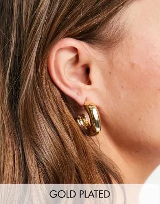 ASOS DESIGN 14k gold plate hoop earrings in soft square design | ASOS (Global)