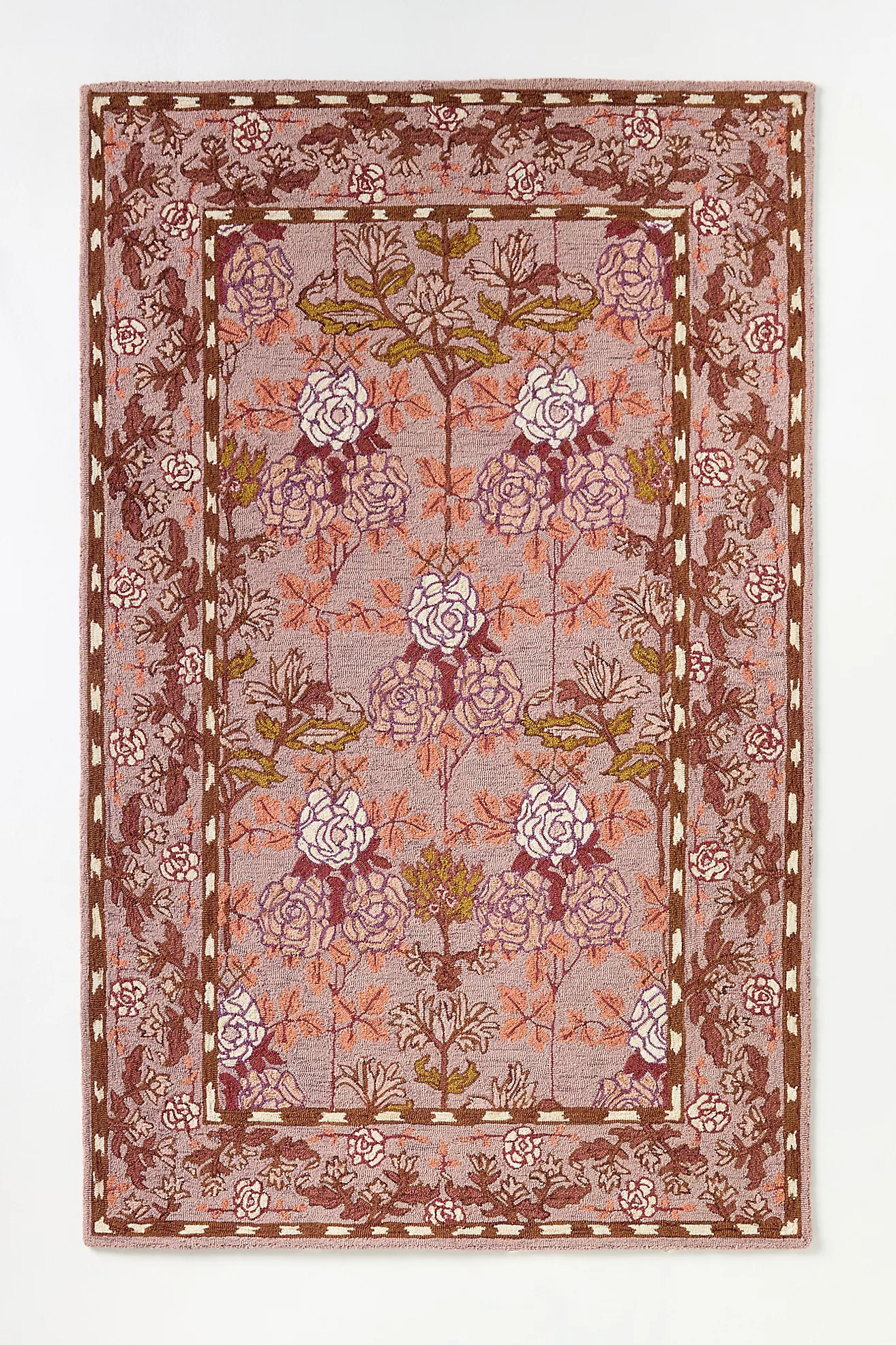 Tufted Hooked Wool Floral Border Rug | Anthropologie (US)