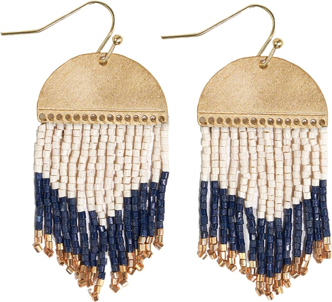 INK+ALLOY Boho Beaded Earrings for Women Dangling, Claudia Luxe Seed Bead Short Fringe Earrings, ... | Amazon (US)