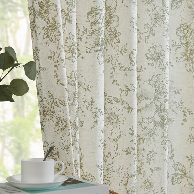 jinchan Linen Curtains Floral Curtains for Living Room 96 Inch Length Sage Green Printed Curtains... | Amazon (US)