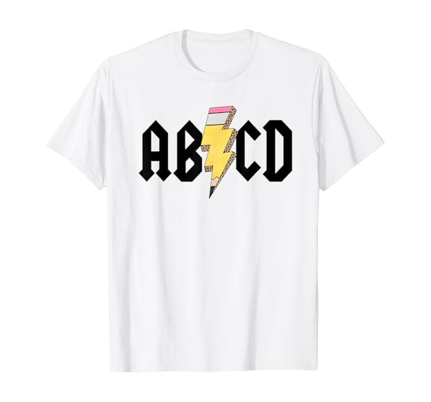 ABCD Pencil Lightning Rock'n Roll Teacher Back To School T-Shirt | Amazon (US)