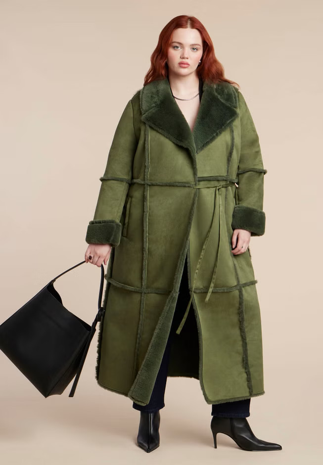 Long Sherpa Lined Coat | Eloquii