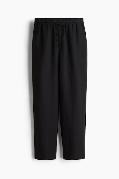 H & M - Linen-Blend Drawstring Pants - Black | H&M (US + CA)