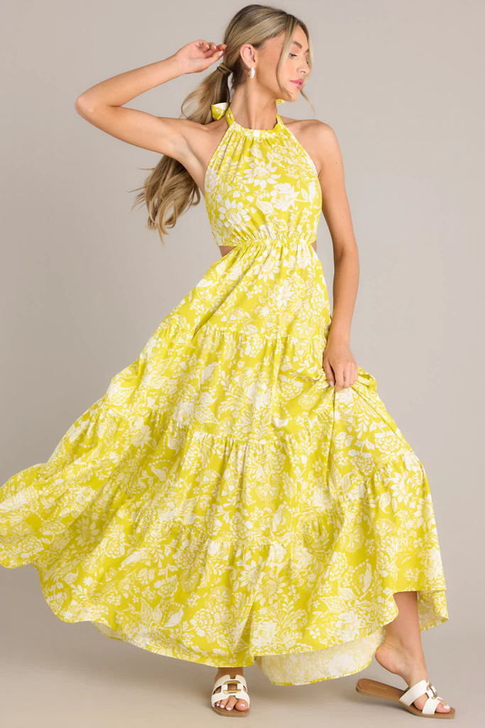 Be Blissfully Happy Yellow Floral Halter Maxi Dress | Red Dress