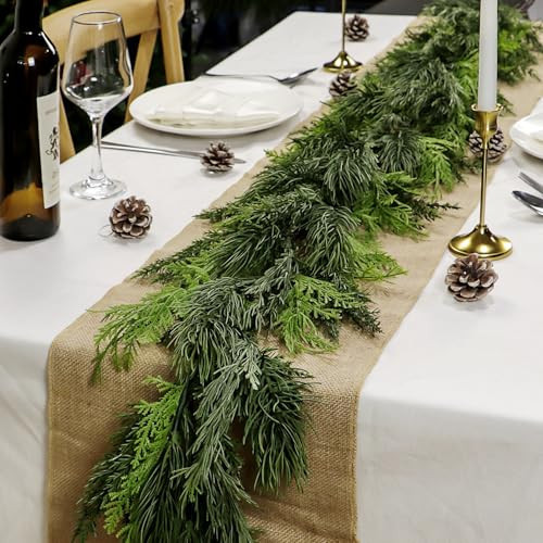 Christmas Cedar Pine Garland Realistic 6 Ft Dense Real Touch Evergreen Garland Greenery Ornaments Artificial Cypress Pine Garlands for Christmas Holiday Mantle Fireplace Table Home Decor | Amazon (US)