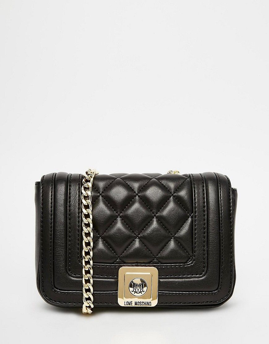 Love Moschino Quilted Bag with Chain Strap in Black - Black | ASOS UK