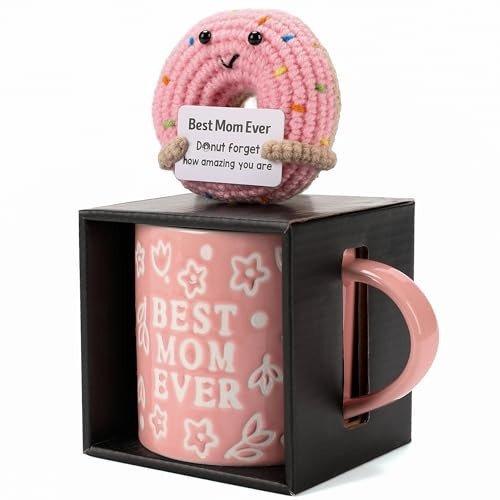 KyreDino Mothers Day Gifts, Best Mom Ever Gifts for Mom from Daughter, Pink Floral Embossed Pattern Mother's Day Mug and Handmade Donut Crochet Gifts Set | Amazon (US)