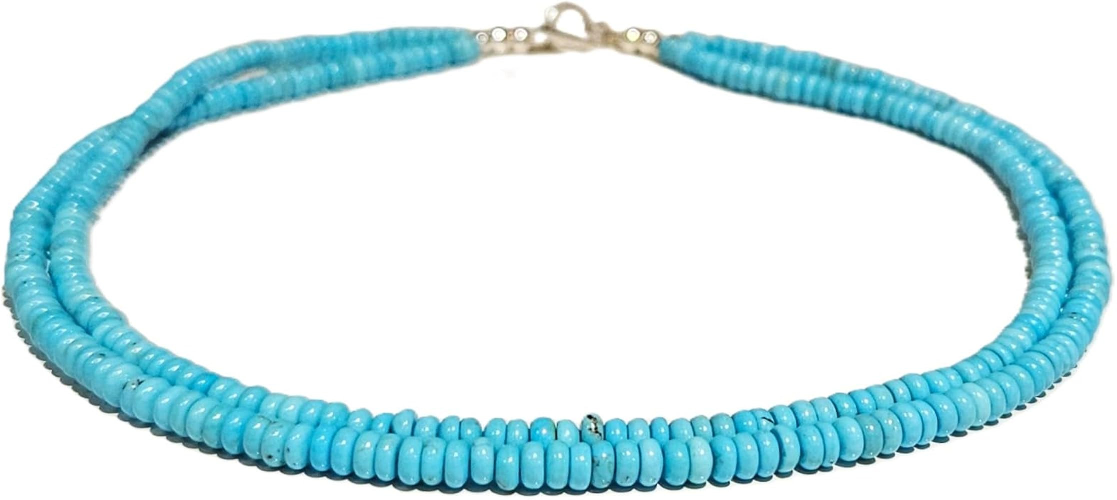 Pink Cloud Dainty Natural Turquoise Beaded Necklace, Throat Chakra, Real Genuine Turquoise, 925 S... | Amazon (US)