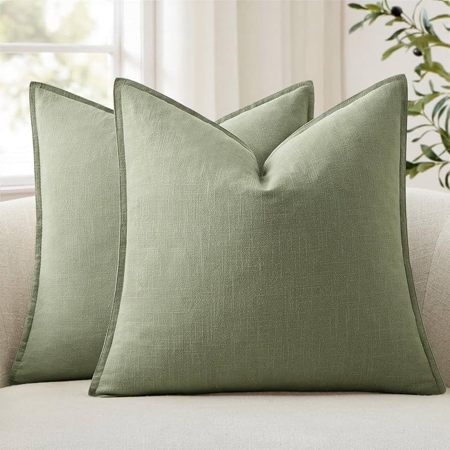 ANRODUO Decorative Linen Pillow Covers 20x20 Inch Sage Green Pack of 2 | Amazon (US)