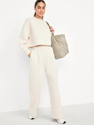 High-Waisted Bounce Fleece Quilted Wide-Leg Sweatpants | Old Navy (CA)