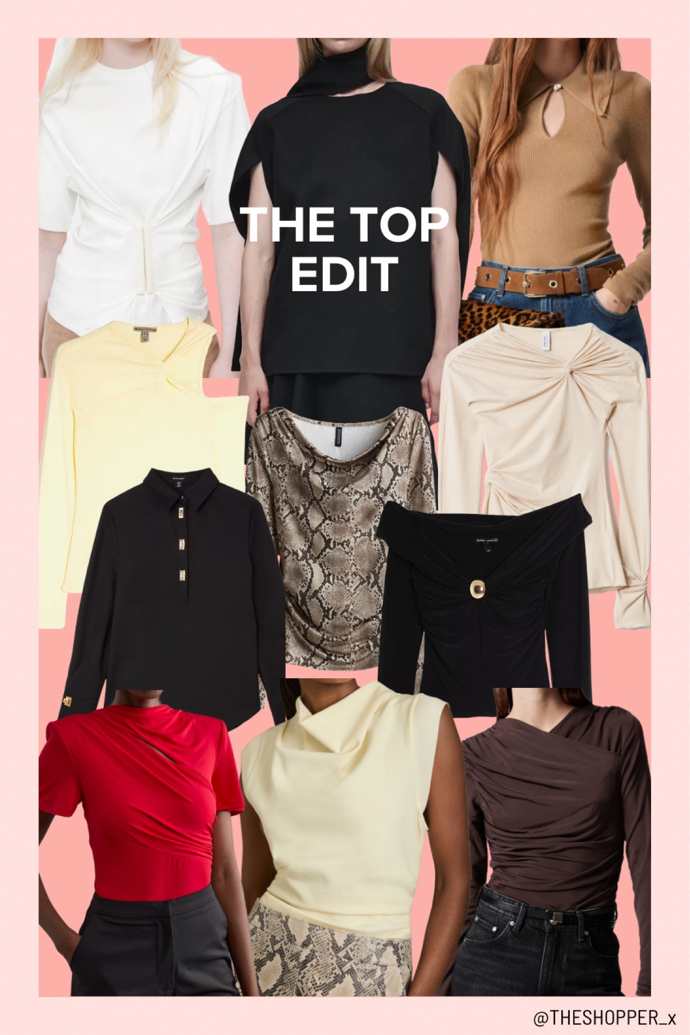 The Top Edit
Snake jersey top, keyhole collar top, ruches wrap top, short sleeve cinched top, draped jersey twill sleeveless top, twisted gather top, techno cotton woven shirt, jersey crepe ruched detail bodysuit, double faced scarf blouse, black long sleeve twist trim bardot top, yellow long sleeve cut out top

#LTKuk #LTKwinter #LTKworkwear