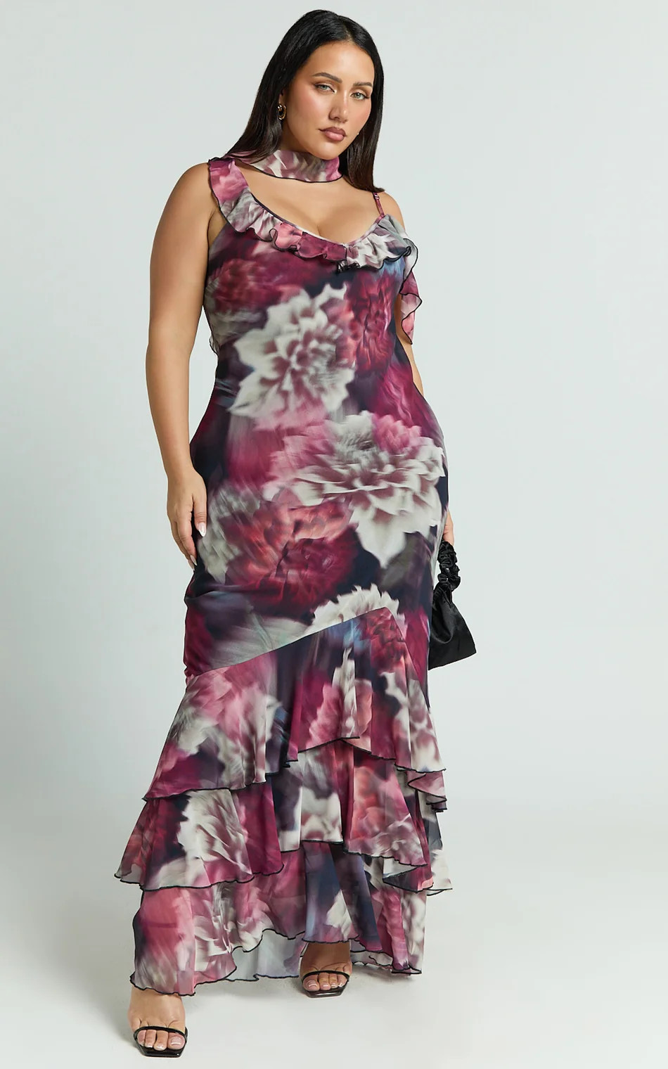 Asymmetric Ruffle Detail Maxi Dress in Mariache Rose | Showpo (US, UK & Europe)