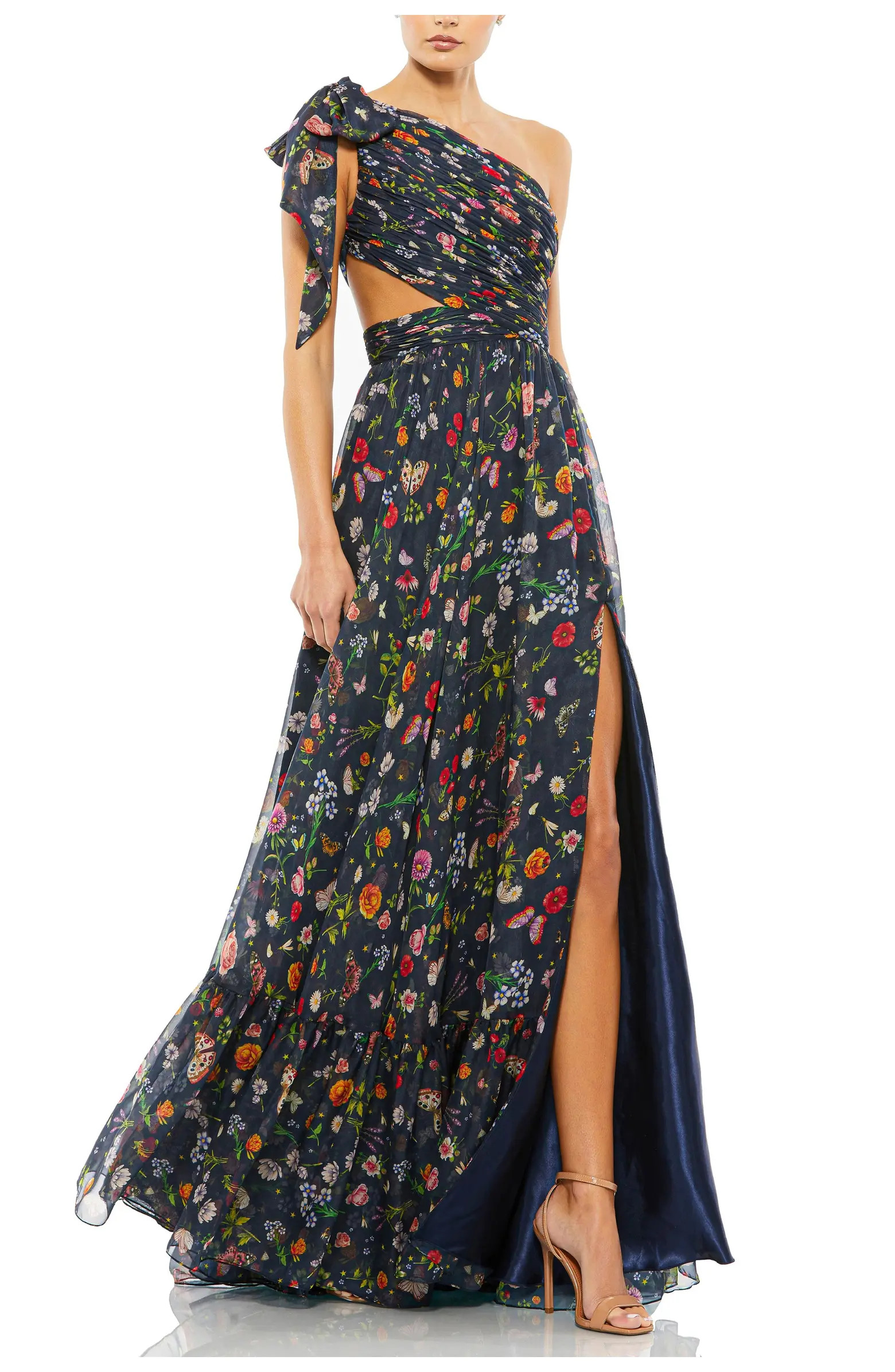 Tied One Shoulder Cut-Out Flowy Gown | Nordstrom