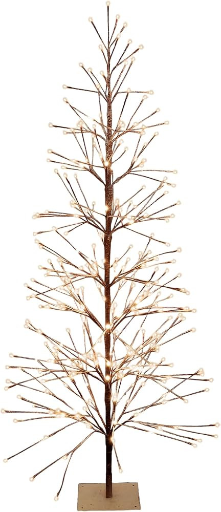Alpine Corporation 71" Tall Flocked Artificial Brown Christmas Tree with 296 Warm White LED Light... | Amazon (US)