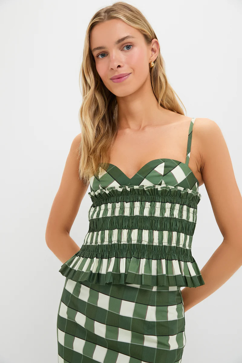 Lucca Check Celeste Shirred Top | Tuckernuck (US)