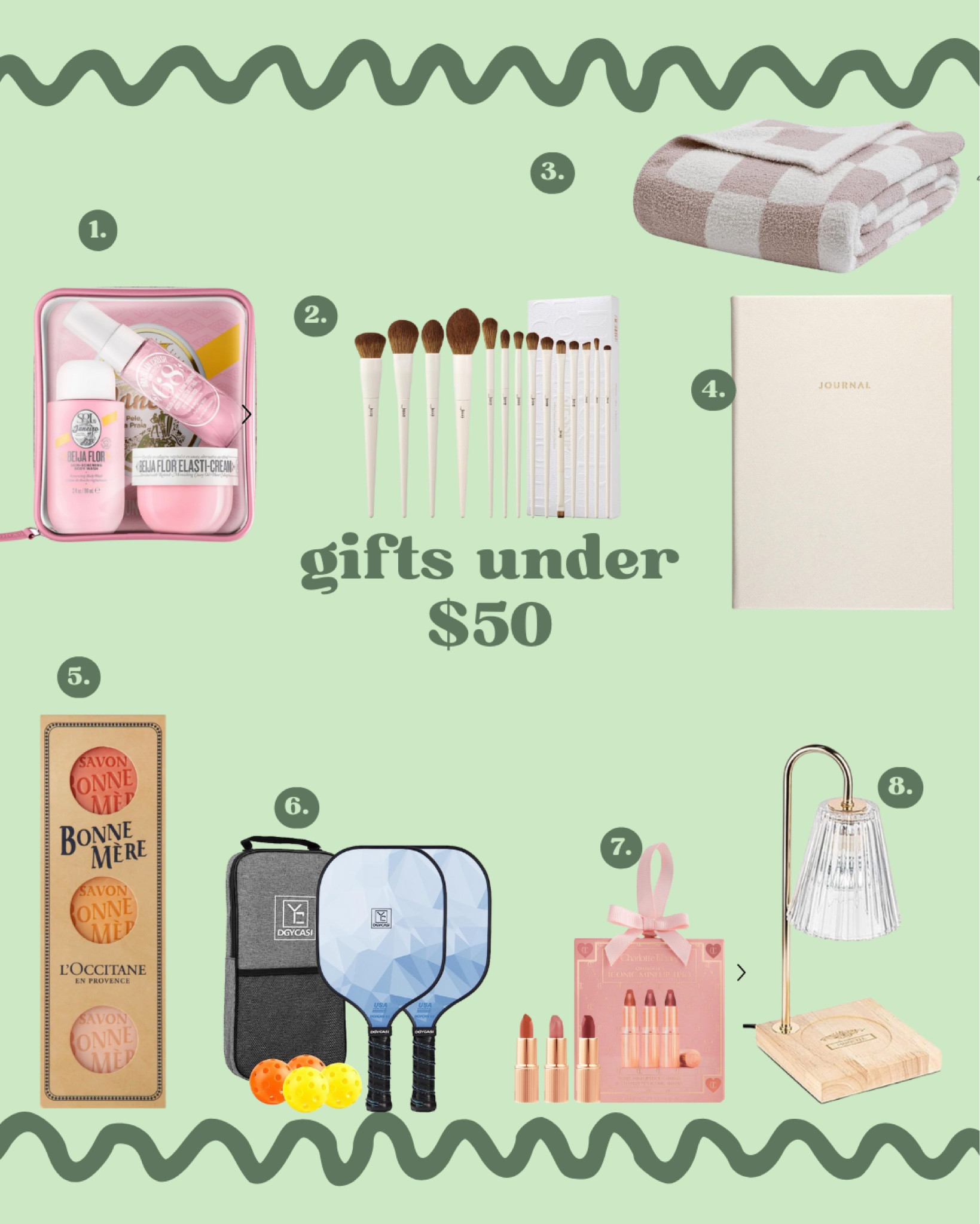 Gifts under $50, skincare, body care, makeup bag, throw blanket, notebook, soap, pickleball, lipstick, candle warmer 

#LTKHoliday #LTKGiftGuide #LTKSeasonal