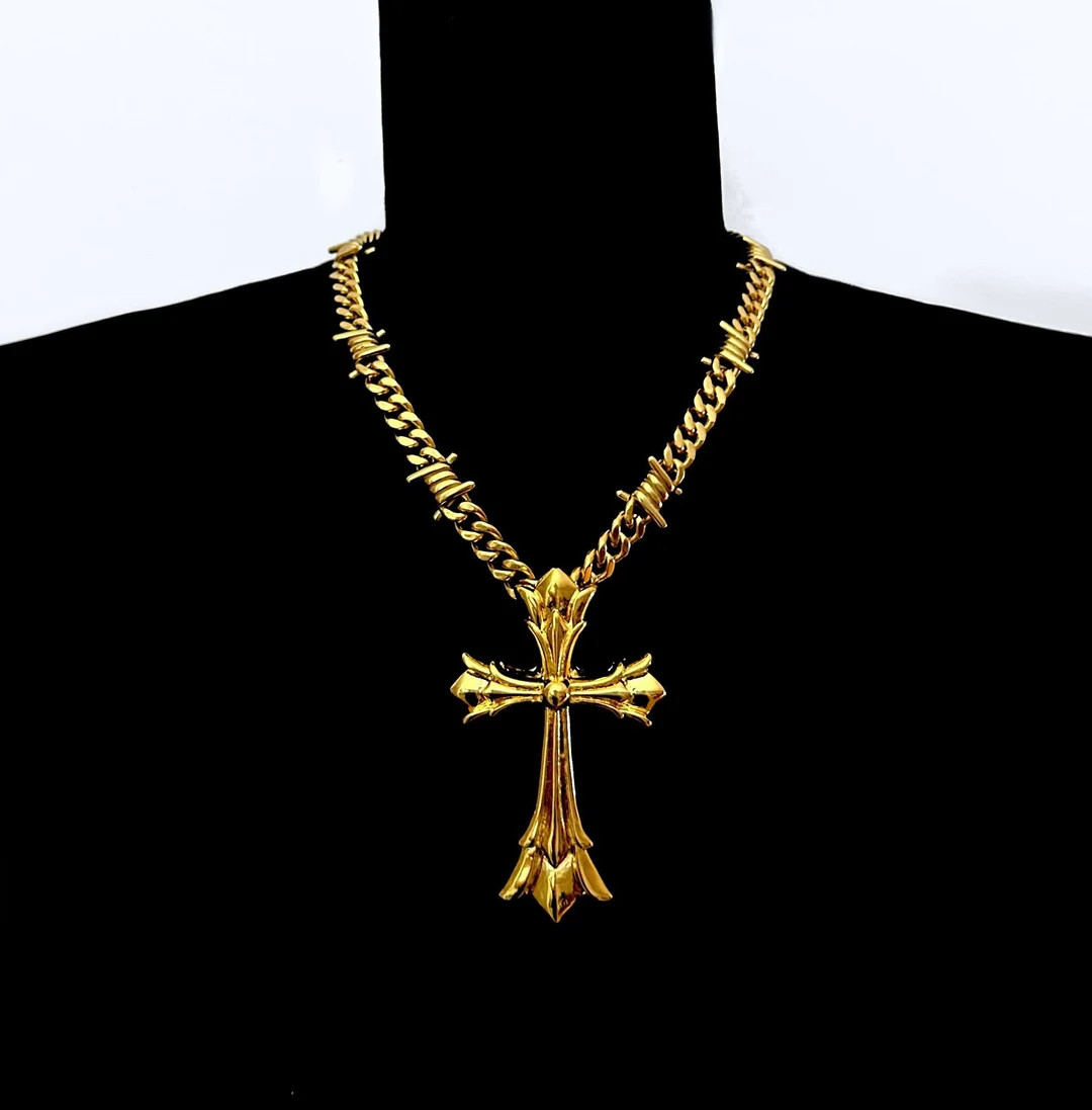 HARDCORE LAVISH High Quality 18k Gold Plated Barbed Wire, Edgy, Punk Gothic Cross Statement Neckl... | Etsy (US)