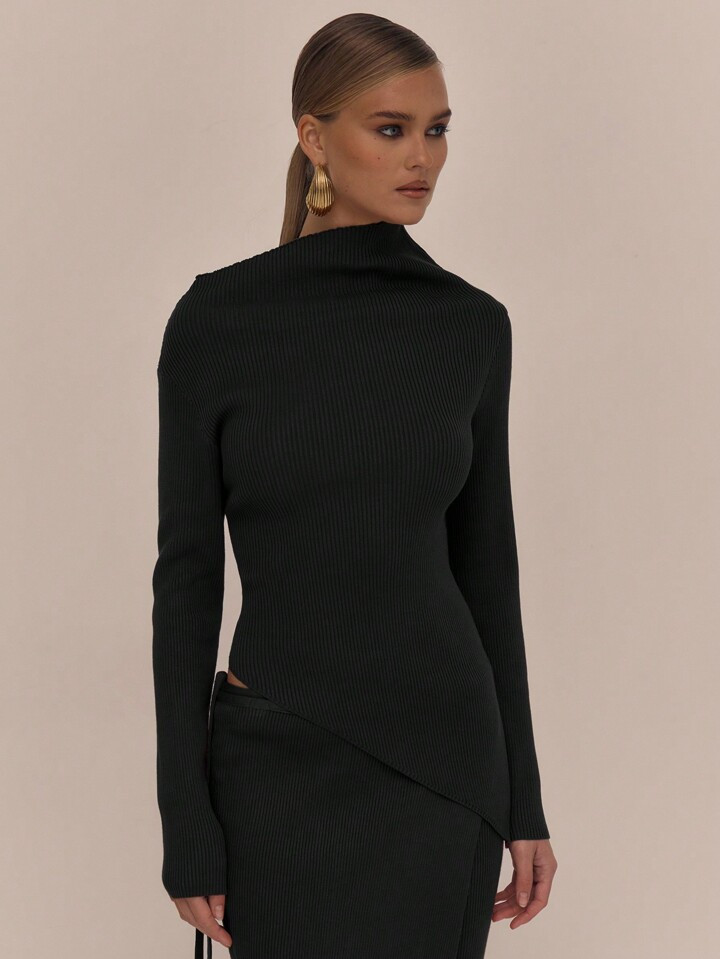 MUSERA Asymmetrical Neck Ribbed Knit Top Elegant Spring Vacation Cute Sexy 90's | SHEIN