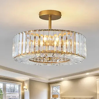 4 Lights Modern Crystal Chandelier Gold Round Semi Flush Mount Ceiling Light Fixture Farmhouse Ch... | Amazon (US)