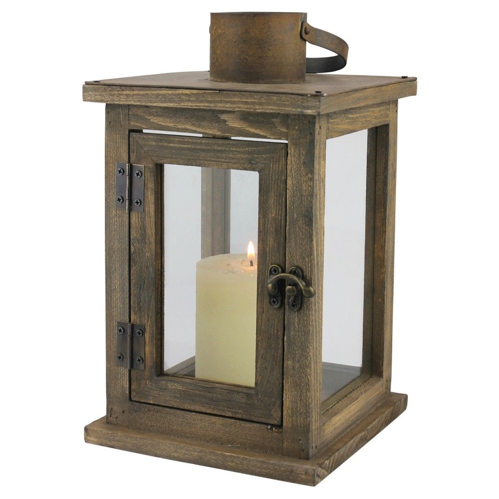 11.02"" Stonebriar Rustic Wooden Candle Holder Lantern - CKK Home Decor, Brown | Target
