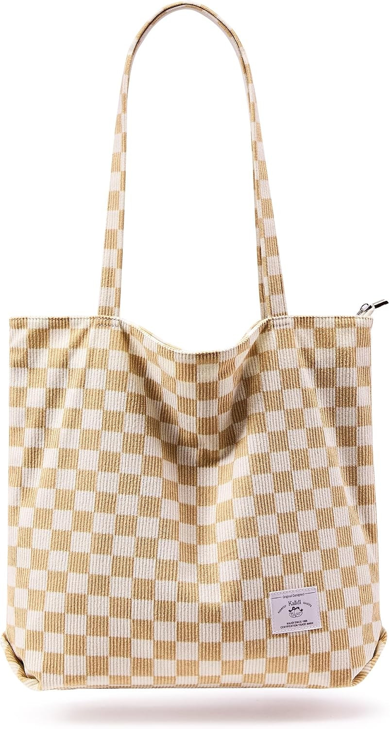KALIDI Women Corduroy Tote Bag Zipper Casual Tote's Handbag Big Capacity Shoulder Bag with Pockets | Amazon (US)