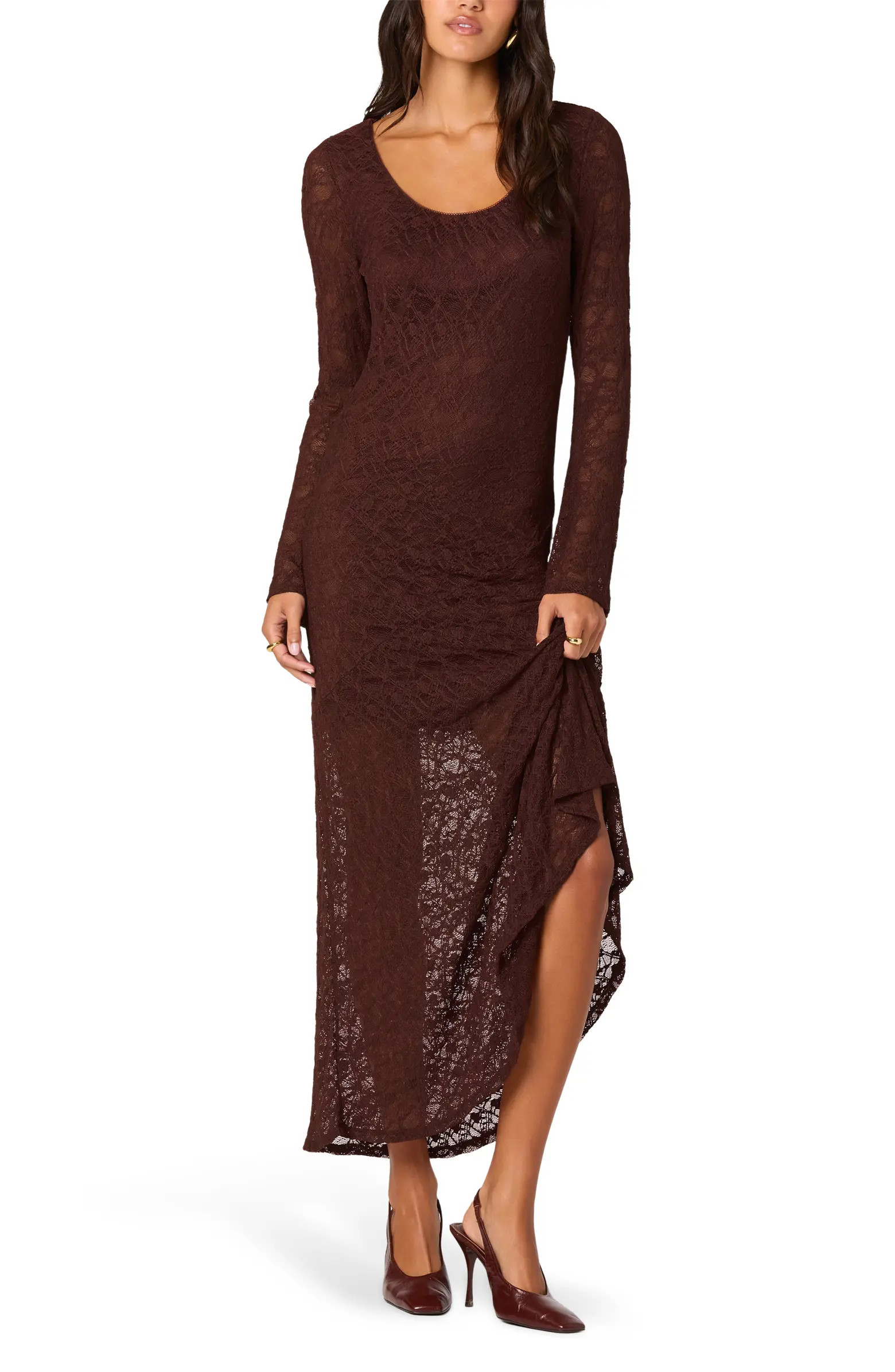 Long Sleeve Lace A-Line Maxi Dress | Nordstrom