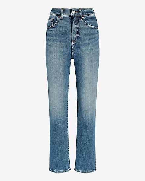 High Waisted Medium Wash Straight Ankle Jeans | Express