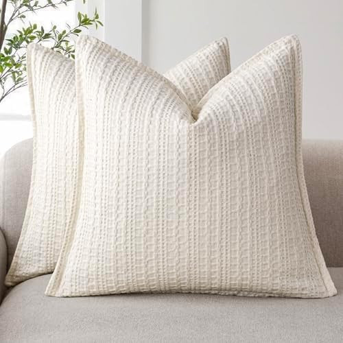 Foindtower Set of 2 Decorative Cotton Waffle Weave Throw Pillow Covers Euro Shams Cushion Covers ... | Amazon (US)