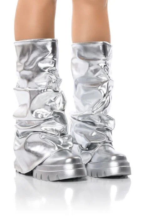 AZALEA WANG MATE METALLIC MID CALF BOOT IN SILVER | AKIRA