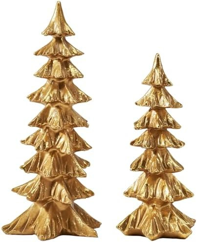 DN DECONATION Gold Christmas Tree Figurines, Set of 2 Modern Tabletop Xmas Trees, Elegant Resin P... | Amazon (US)